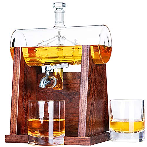 Jillmo Whiskey Decanter Sets for Men, 1250ml Decanter Set with 2 Whiskey Glasses, Ideal Bourbon Gifts for Men