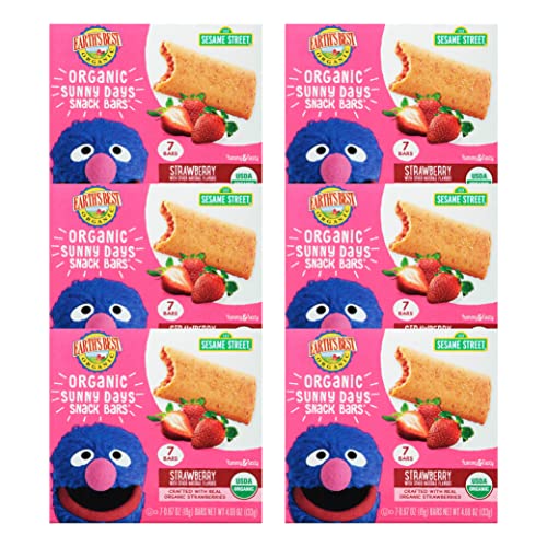 Earth's Best Organic Kids Snacks, Sesame Street Toddler Snacks, Organic Sunny Days Snack Bars for Toddlers 2 Years and Older, Strawberry with Other Natural Flavors, 7 Bars per Box (Pack of 6)
