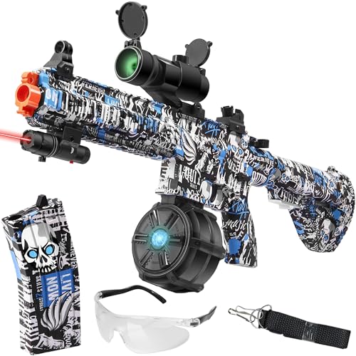 Large Splatter Blaster Water Gun for Orbeez, Manual & Automatic Gel Ball Blaster with Drum with 40000 Water Beads, for Outdoor Activities - Shooting Team Game, Ages 12+, Blue Devil