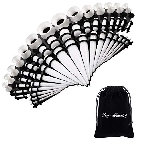 50 Pieces Ear Stretching Kit 14G-00G by JieyueJewelry - Acrylic Tapers and Plugs + Silicone Tunnels - Ear Gauges Expander Set Body Piercing Jewelry (White)
