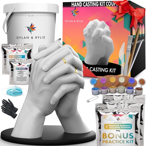 Dylan & Rylie Hand Casting Kit for Couples - Complete DIY Plaster Mold & Painting Set with Practice Kit & Elegant Mounting Plaque - Perfect for Anniversary, Wedding & Birthday Gifts