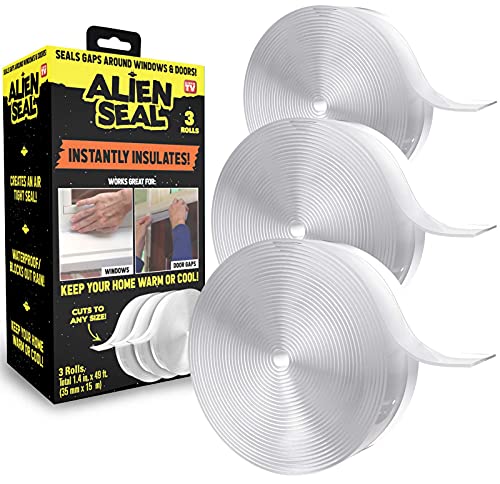 Bell+Howell Alien Draft Seal Insulation Tape 49 Feet Transparent Silicone Weather Stripping Door Seal Strip and Under Door Draft Stopper for Window Seal and Door Bottom Seal As Seen On TV