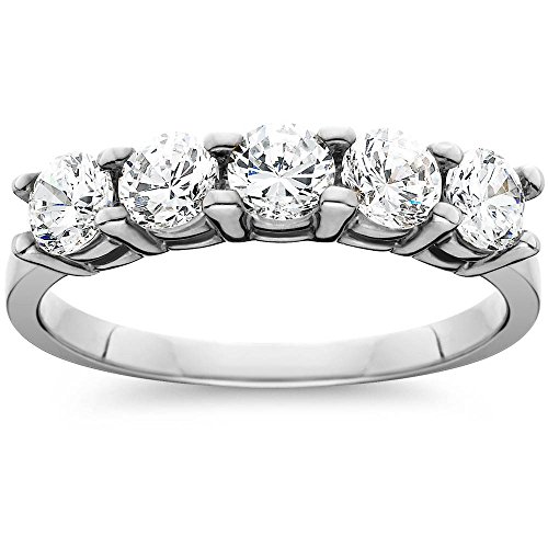P3 POMPEII3 1ct Five Stone Natural Round Diamond Wedding Anniversary Ring 14K White Gold - Size 10