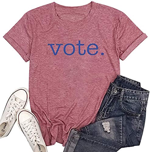 EIGIAGWNG Womens Vote Graphic Tees Funny Short Sleeve Presidential Election T-Shirts Tops (Pink, L)