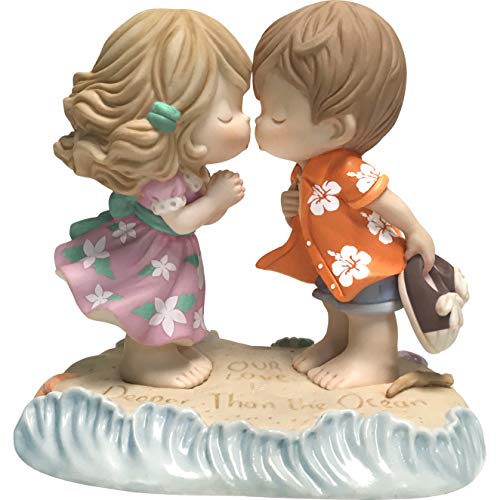 Precious Moments Couple on The Beach Figurine | Love is Deeper Than The Ocean Bisque Porcelain Figurine | Wedding Gift | Anniversary, Valentine's Day Gift | Hand-Painted