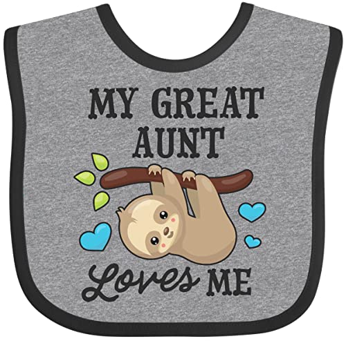 inktastic My Great Aunt Loves Me with Sloth and Hearts Baby Bib Heather and Black 2f24e