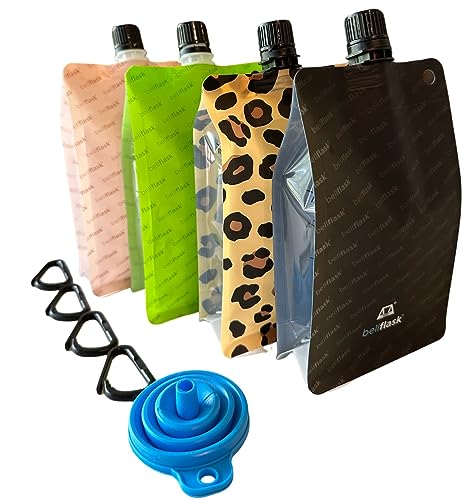 BellFlask - 15 oz. Flask, Patented, Flexible, Metal-Free, Reusuable, Plastic, BPA-Free with Carabiner Clip and Filling Funnel