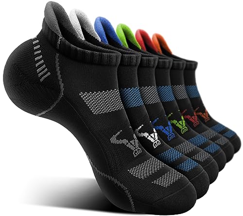 BULLIANT Men Running Socks 6Pairs-Ankle Athletic Socks Wicking Cushioned for Men Walking-Arch Compression Support(6Pairs,Shoes Size:Men 10-12)