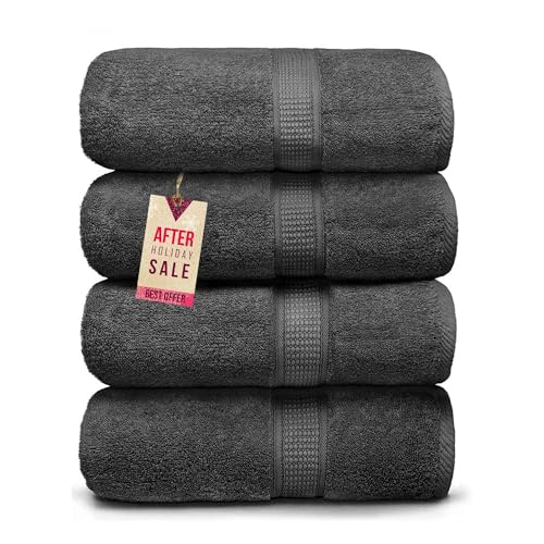 Ariv Towels 4-Piece Large Premium Cotton Bamboo Bath Towels Set for Sensitive Skin & Daily Use- Soft, Quick Drying & Highly Absorbent for Bathroom, Gym, Hotel & Spa- 30' X 52'- Grey