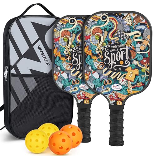 VINSGUIR Pickleball Paddles Set, USAPA Approved Pickle Ball Paddle Set of 2 with 4 Pickleball Balls and Bag, Pickleball Rackets Gifts for Women Men Beginners