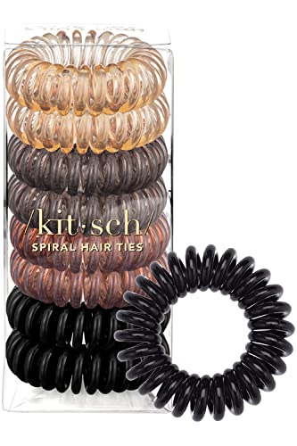 Kitsch Spiral Hair Ties for Women - Coil Hair Ties for Thick Hair | No Crease Hair Tie | Spiral Hair Ties No Damage | Hair Coils & Phone Cord Hair Ties for Thin Hair, Hair Ties Spiral, 8pcs (Brunette)