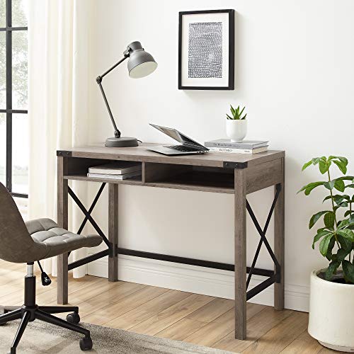 Walker Edison Callum Modern Farmhouse Metal X Writing Desk, 42 Inch, Grey Wash