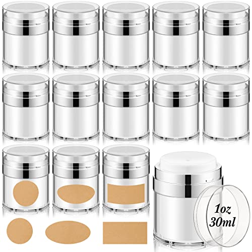 Gerrii 15 Pcs Airless Cosmetic Container Vacuum Cosmetic Bottle Vacuum Cream Jar Travel Cream Container Empty Refillable Cosmetic Air Pump Bottle Airless Pump Jars for Creams (1oz/30ml)