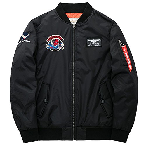 sandbank Lightweight Jackets, Men’s Bomber Jacket MA-1 Hip Hop Zipper Flight Coat (Black, Chest:49.6” US L to XL=Asian Tag 3XL)