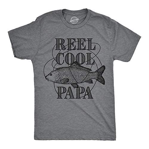 Crazy Dog Mens T Shirt Reel Cool Papa T Shirt Funny Fathers Day Fishing Pun Themed Joke Gift for Grandpa Fishermen Casual Tee Dark Heather Grey XL