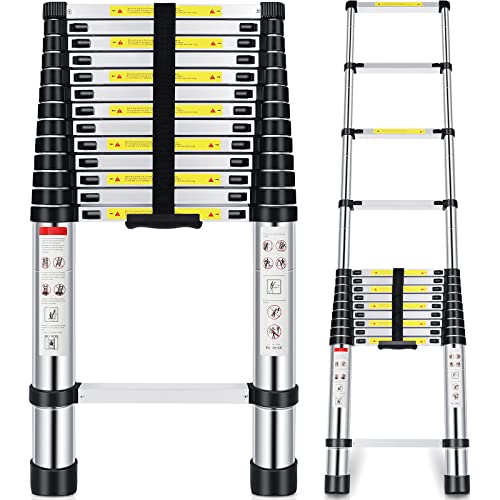 Telescoping Extension Ladder 16.5 FT, Aluminum Alloy Folding Telescopic Ladder with Locking Mechanism, Multi-Purpose Collapsible Ladder for Household Or RV Outdoor Work, Heavy Duty 330 lbs Load