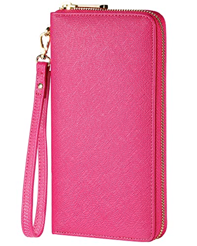 Chelmon Large Capacity Womens Wallet Leather RFID Blocking Purse Credit Card Clutch(CH Rose Red)