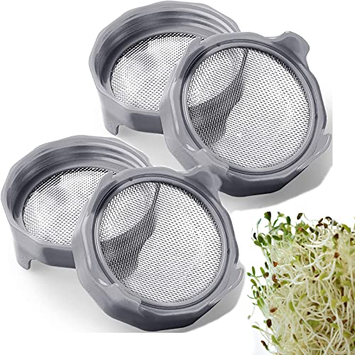 Sprouting Lids, Plastic Sprout Lid with Stainless Steel Screen for Wide Mouth Mason Jars, Germination Kit Sprouter Sprout Maker with Stand Water Tray Grow Bean Sprouts, Broccoli Seeds, Alfalfa, Salad