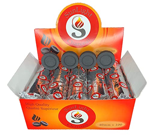 Charcoal Tablets for Incense – Quick Light Coal Tablets – Charcoal Disks – 40 mm Coal Rolls – Coal Briquettes – Slow Burn - Instant Lighting [100]