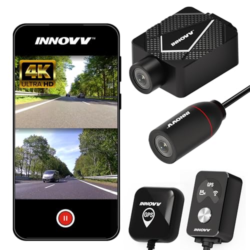 INNOVV K5 Motorcycle Dash Cam Front Rear, 4K/1080P Full HD Motocam, IP67 Waterproof Built-in Wi-Fi, GPS, Night Vision,24H Parking Mode,Loop Record, Support 512G(SD Card not Included)