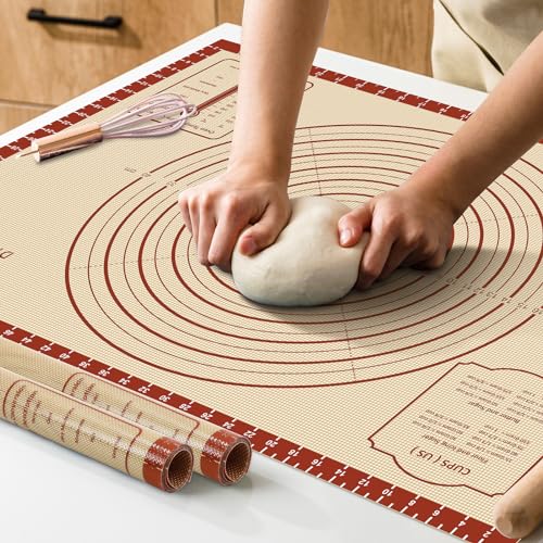 Silicone Baking Mat,28' x 20' Extra Thick Large Non Stick Sheet Mat with Measurement Non-slip Dough Rolling Mat,Reusable Food Grade Silicone Counter Mat for Making Cookies,Macarons,Bread and Pastry