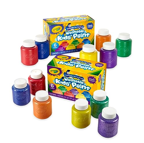 Crayola Washable Kids Paint Set (12ct), Classic and Glitter Paint for Kids, Arts & Crafts Supplies, Toddler Painting Kit, 3+ [Amazon Exclusive]