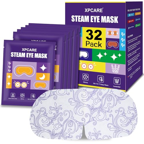 XPCARE 32 Pack Steam Eye Masks for Dry Eyes, SPA Warm Sleep Eye Mask, Lavender Disposable Heated Eye Mask for Dark Circles, Puffy Eyes, Relief Stress Eye Fatigue