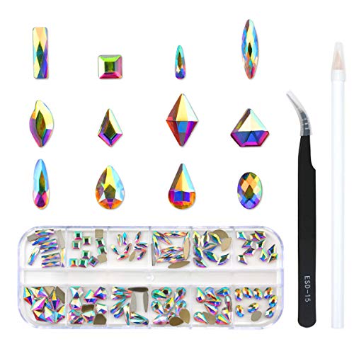 120 Pcs Multi Shapes Glass Crystal AB Rhinestones For Nail Art Craft, Mix 12 Style FlatBack Crystals 3D Decorations Flat Back Stones Gems Set (120 pcs Crystals)