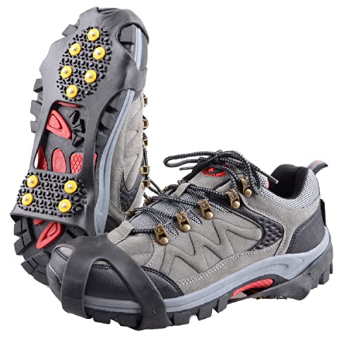 TRIWONDER Ice Grips 10 Teeth Anti-Slip Shoe/Boot Ice Traction Slip-on Snow Ice Spikes Crampons Cleats Stretch Footwear Traction (L, Black)
