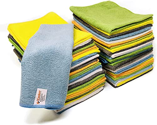 iCooker 50 Pack Microfiber Cleaning Cloth Towels for Cars - 15 x 12 Supplies Micro Fiber Glass Cleaning Rags Dish Wipe Polishing Duing Cloths Kitchen Towel, Clean Windows & Cars Lint-Free Reusable