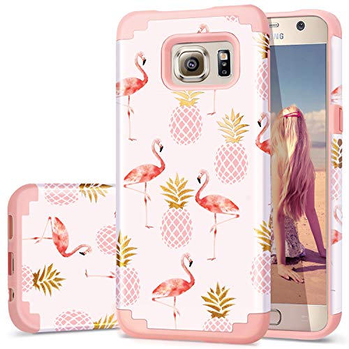 Fingic Samsung Galaxy S6 Case, S6 Case Pineapple Flamingos Pattern Cute Case Hybrid Hard PC Soft Silicone Case for Girls Cover for Samsung Galaxy S6, Pink Flamingos