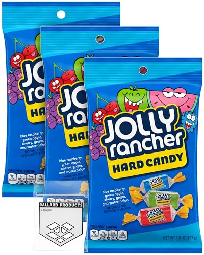 Jolly Ranchers Hard Candy Bulk Pack of 3 Bags (3.8oz) - Bulk Hard Candy Variety Pack of 5 Flavors - Blue Raspberry, Green Apple, Cherry, Grape, Watermelon - Bundle with Ballard Products Pocket Bag