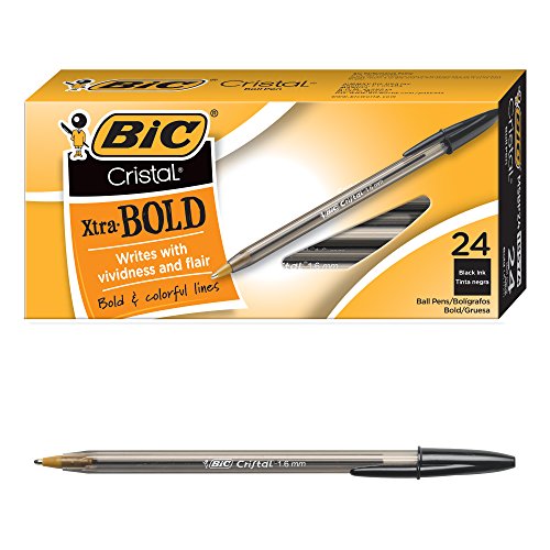 BIC Cristal Xtra Bold Ballpoint Pen, Bold Point (1.6mm) For Vivid And Dramatic Lines, Black, 24-Count