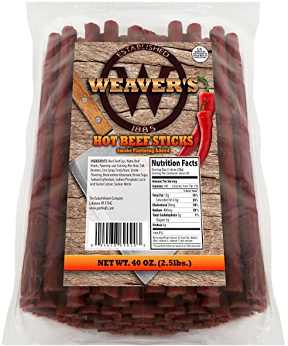 Weaver’s Hot Beef Sticks (80 hot and spicy 6.5” beef sticks per 40oz bag)