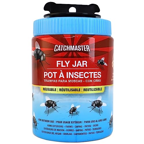 Catchmaster Reusable Fly Traps Outdoor Jar 1-Pack, Bug Catcher and Flying Insect Trap with Natural Attractant for Pest Control, Pet Safe, Non Toxic Bulk Fly Bait Traps
