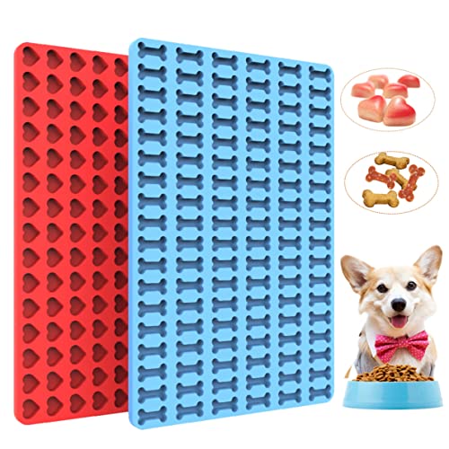 sofliym Dog Treat Molds Silicone Mini Heart and Dog Bone Silicone Molds for Candy, Chocolate, Dog Treat Maker with Scraper