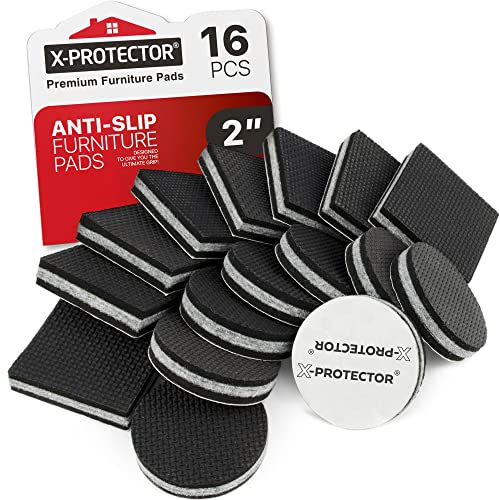 Non Slip Furniture Pads X-PROTECTOR - 16 pcs 2' - Premium Furniture Grippers! Rubber Feet Hardwood Floor Protectors for Furniture Legs - Couch Stoppers - Keep Your Furniture in Place Forever!