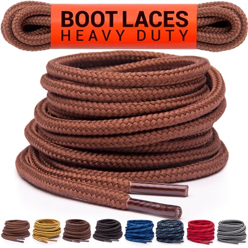 Miscly Round Boot Laces [1 Pair] Heavy Duty and Durable Shoelaces for Boots, Work Boots & Hiking Shoes (Brown, 45 inches (114 cm))