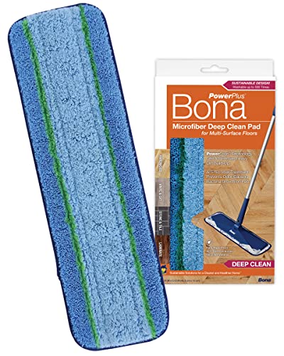 Bona PowerPlus Microfiber Deep Clean Pad for Multi-Surface Floors - For Use With Bona Mops - Washable - Dual-Zone Cleaning for Faster Cleanup on Wood, Stone, Tile, Laminate, and Vinyl Floors