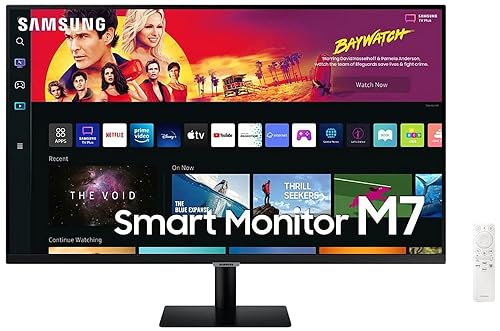 SAMSUNG 32' M70B Series 4K UHD USB-C Smart Monitor & Streaming TV, 4ms, 60Hz, HDR10, Wireless Display, Gaming and IoT Hubs, Alexa Built in, LS32BM702UNXGO, 2022, Black