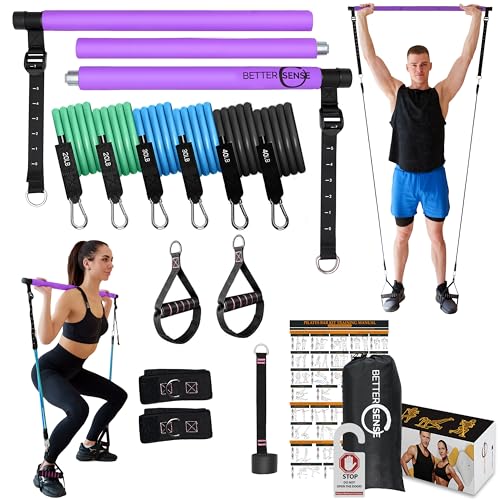 Upgraded Pilates Bar Kit –39” Adjustable Exercise Equipment for Men, Women with 6X 20, 30, 40 lbs Resistance Bands with Adjustment Buckle – Pilates Equipment for Home Workouts for All Fitness Levels