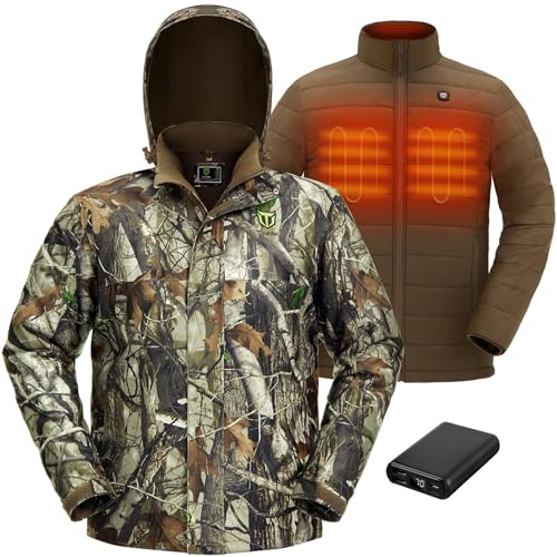 TIDEWE Men’s Heated Jacket 3-in-1 with Hood and Battery Pack, Heated Coat (Next Camo G2, Size L)