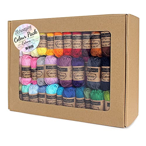 Scheepjes Yarn Whirl, Catona Color Pack of 109 Skeins - 10g Each, 2980 Yards, 100% Mercerized Cotton Yarn for Crocheting, Knitting Yarn Kit & Crochet Yarn, Extra Large Balls of Yarn Cake (Assorted)