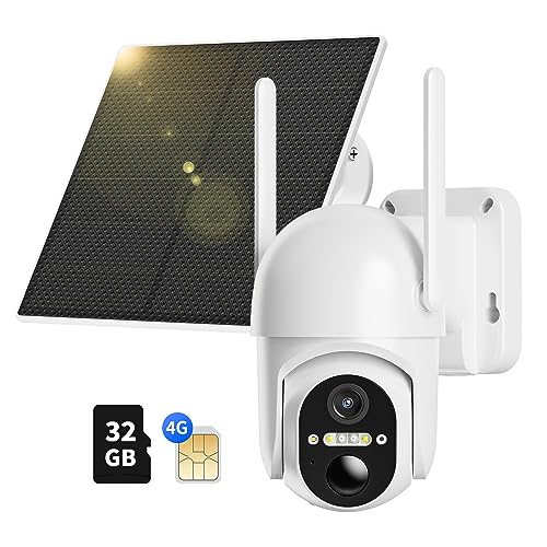 Ebitcam 4G LTE Cellular Security Camera Includes SD&SIM Card(Verizon/AT&T/T-Mobile), 2K Solar Outdoor Cam Wireless Without WiFi Needed, 360° Live View, Color Night Vision, Motion&Siren Alert, Playback