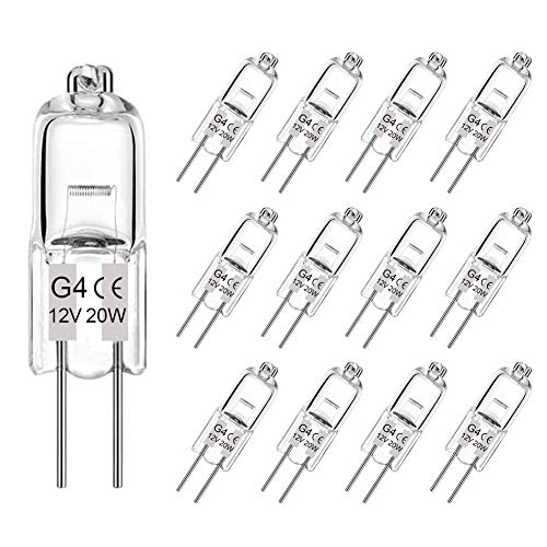 Lacnooe G4 Halogen Bulb 20W, 12 Pack Dimmable G4 Light Bulb for Under Cabinet Puck Light, Chandeliers, Track Lighting, AC/DC 12 Volt, T3 JC Type Bi-Pin G4 Base, Warm White 2700K-3000K