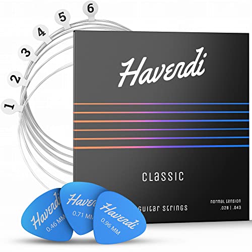 HAVENDI Guitar Strings for classical guitar - brilliant sound quality strings made of nylon for classical guitar coated with silver (6 string set) incl. 3 picks