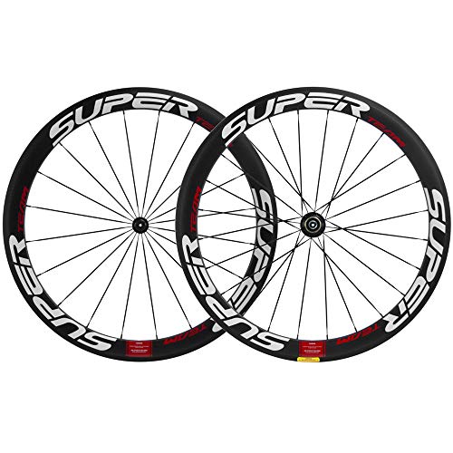 Superteam 50mm Clincher Wheelset 700c 23mm Width Cycling Racing Road Carbon Wheel Decal (White and Red Decal)