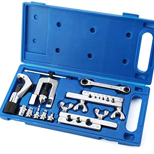 Thorstone Single Flaring Tool & Swaging Tool Kit for HVAC, Tubing, Copper Pipe Flaring with Tubing Cutter and Ratchet Wrench, 45 Degrees, Blue