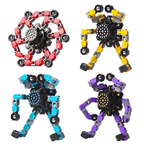Transformable Fidget Spinners 4 Pcs for Kids and Adults Stress Relief Sensory Toys for Boys and Girls Fingertip Gyros for ADHD Autism for Kids Gifts (Fidget Toys 4pc)