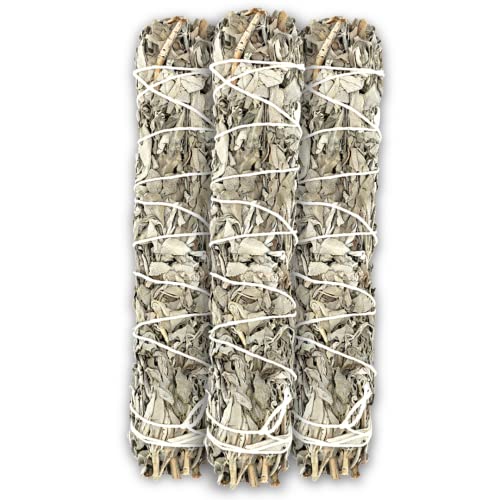 ESPOIR & AMOUR White Sage 9' - 3 Spiritual Sage Sticks for Smudging, Healing and Ritual - Hand-Tied Sage Smudge Sticks to Cleanse Negativity - Sustainably Harvested 9 Inch Californian Sage Bundle